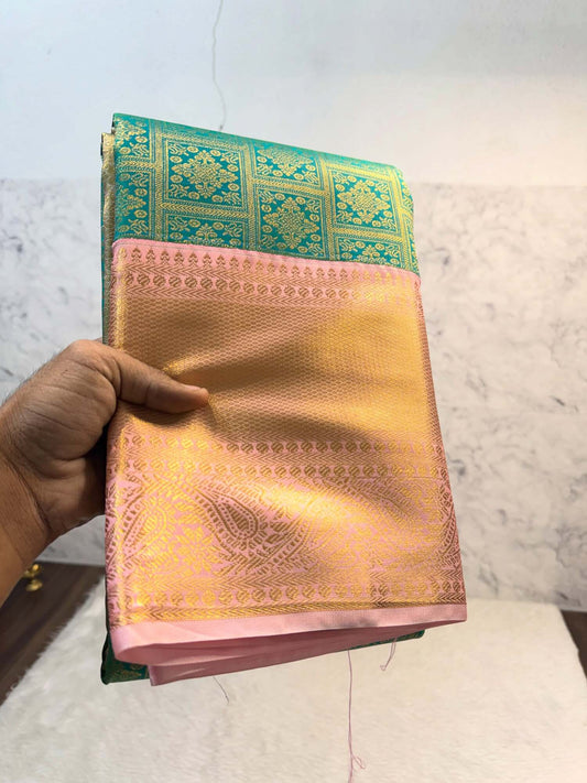 Demanding Sea Green Pure Banarasi Silk Saree With Tremendous Blouse Piece