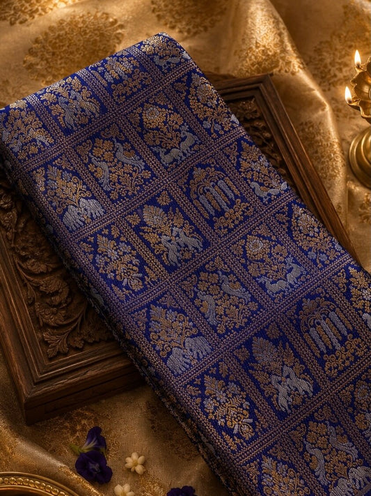 Adoring Royal Blue Pure Banarasi Silk Saree With Staggering Blouse Piece
