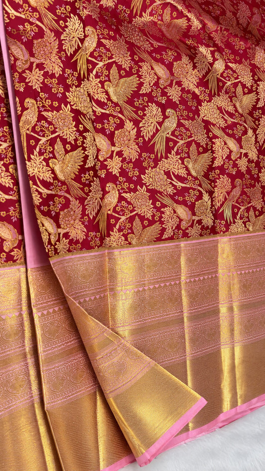 Winsome Red Pure Banarasi Silk Saree With Skinny Blouse Piece