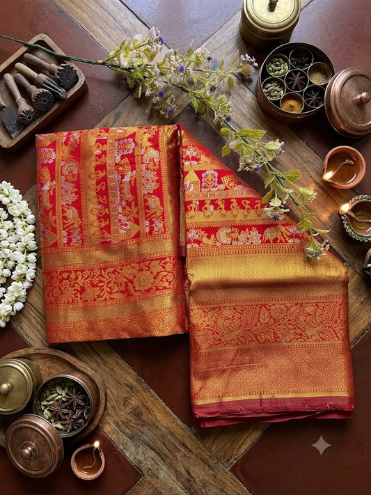 Desiring Red Pure Banarasi Silk Saree With Delightful Blouse Piece