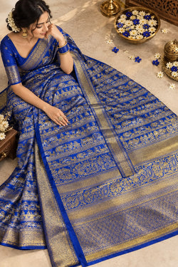 Amiable Royal Blue Pure Banarasi Silk Saree With Improbable Blouse Piece