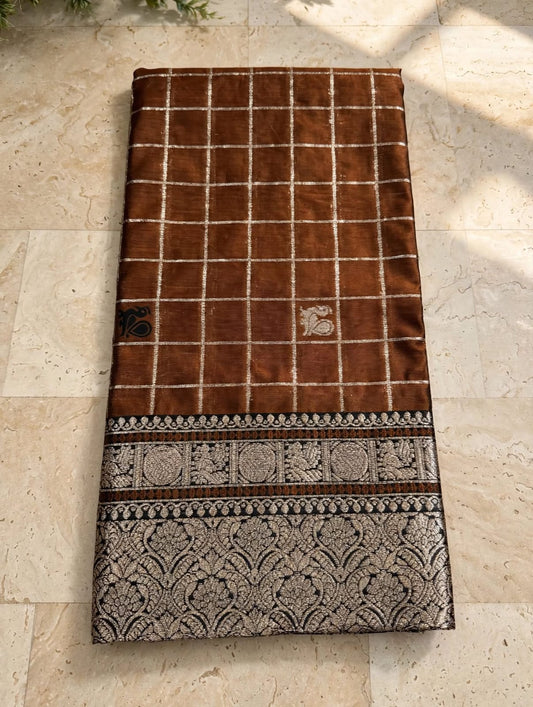 Vestigial Brown Pure Banarasi Silk Saree With Charismatic Blouse Piece
