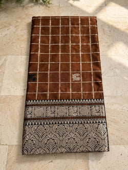 Vestigial Brown Pure Banarasi Silk Saree With Charismatic Blouse Piece