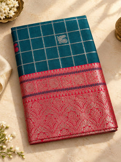 Excellent Rama Pure Banarasi Silk Saree With Allure Blouse Piece