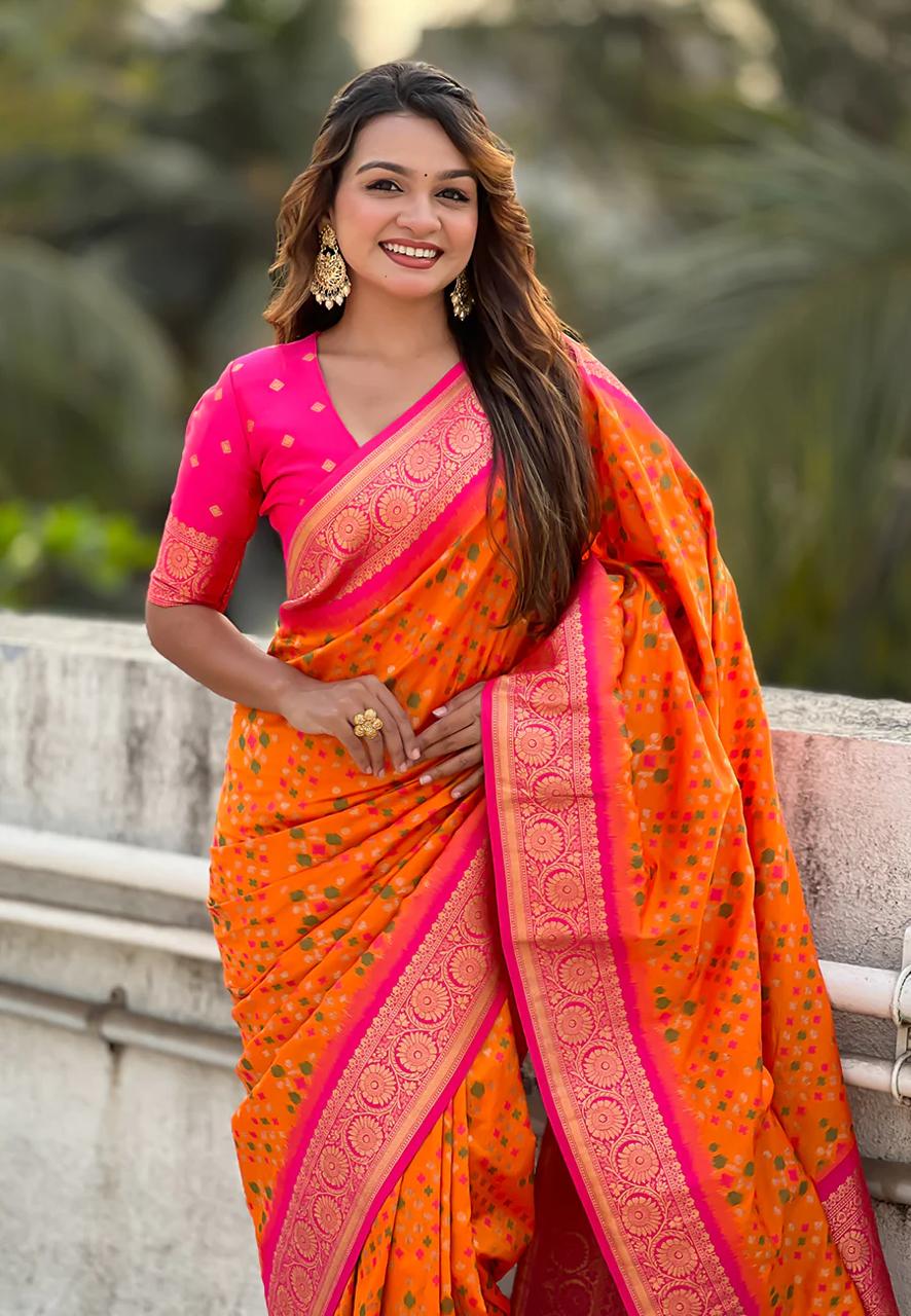 Mellifluous Orange Soft Silk Saree With Pleasant Blouse Piece
