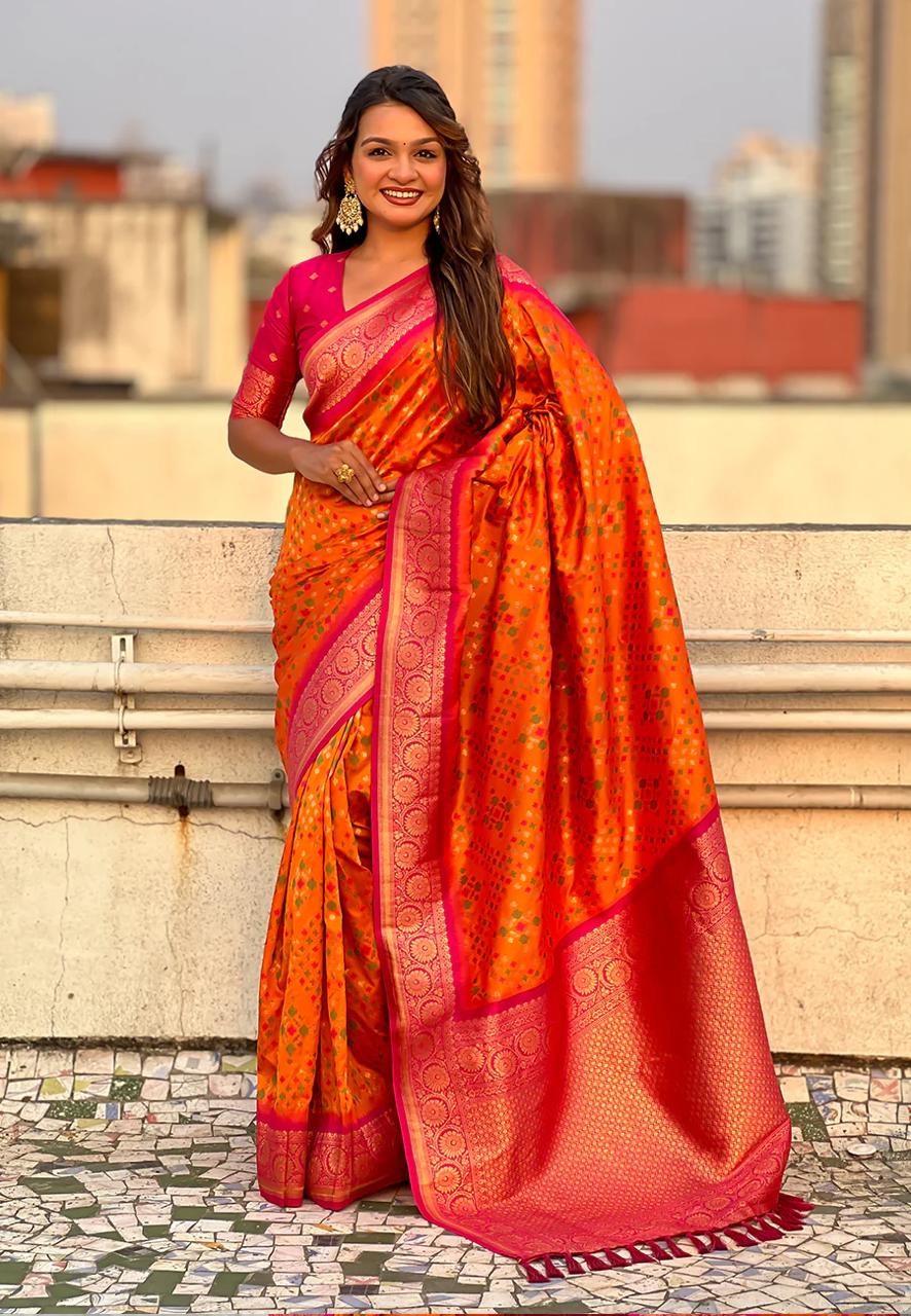 Mellifluous Orange Soft Silk Saree With Pleasant Blouse Piece