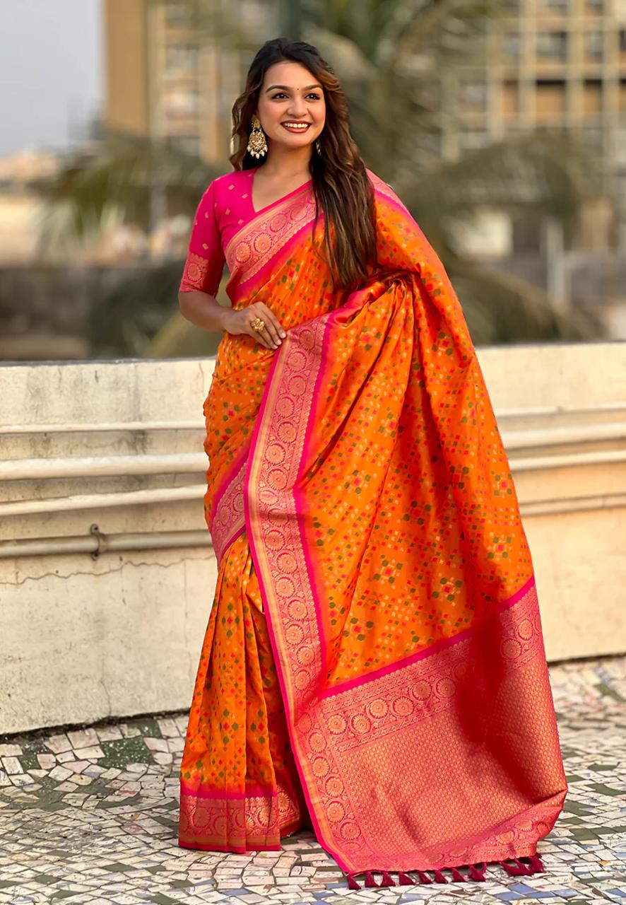 Mellifluous Orange Soft Silk Saree With Pleasant Blouse Piece