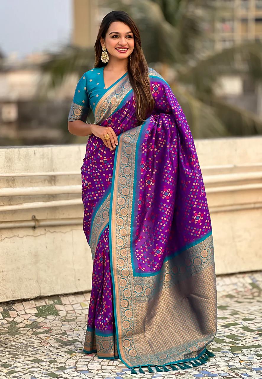 Beauteous Purple Soft Silk Saree With Enchanting Blouse Piece