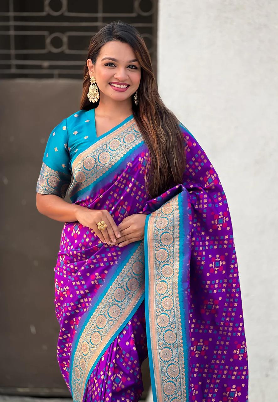 Beauteous Purple Soft Silk Saree With Enchanting Blouse Piece