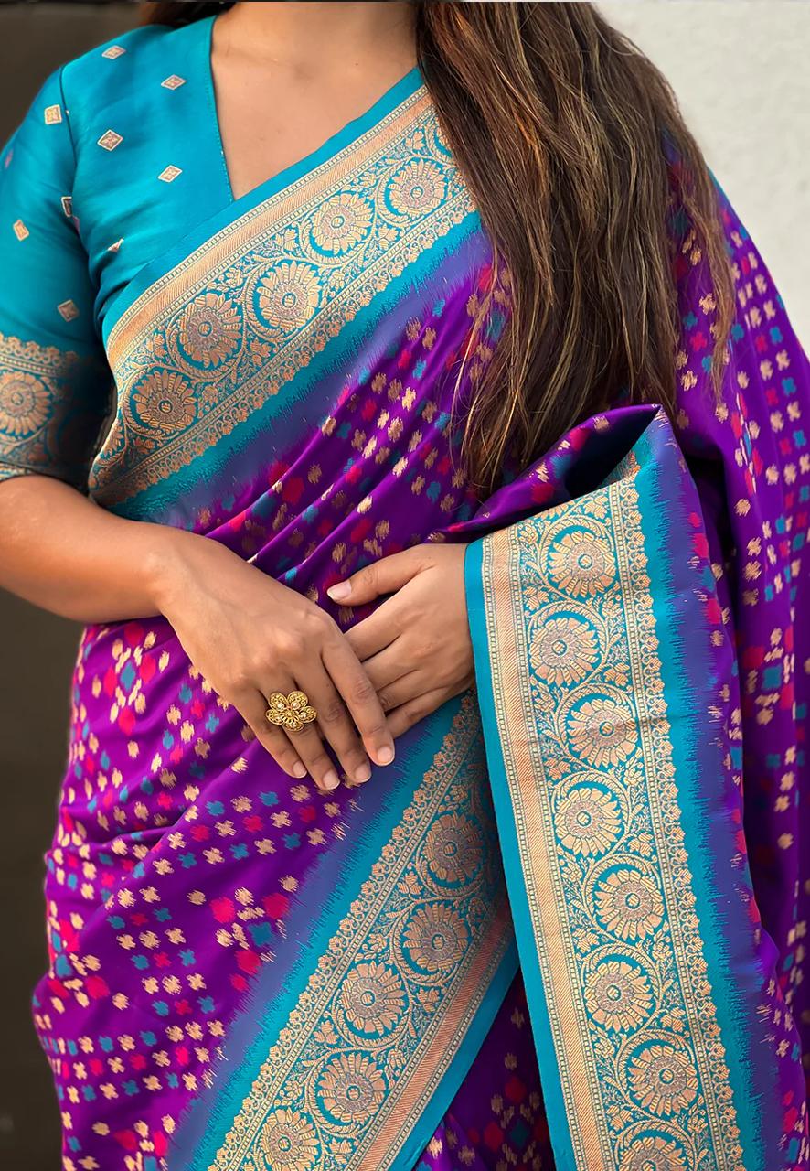 Beauteous Purple Soft Silk Saree With Enchanting Blouse Piece