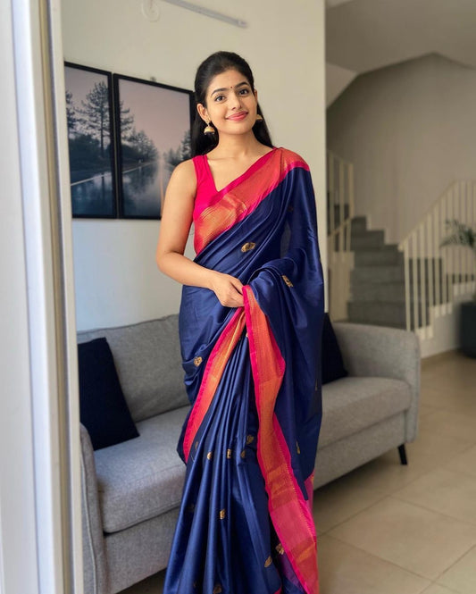 Gorgeous Blue Soft Banarasi Silk Saree With Awesome Blouse Piece