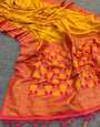 Preferable Yellow Soft Banarasi Silk Saree With Denouement Blouse Piece