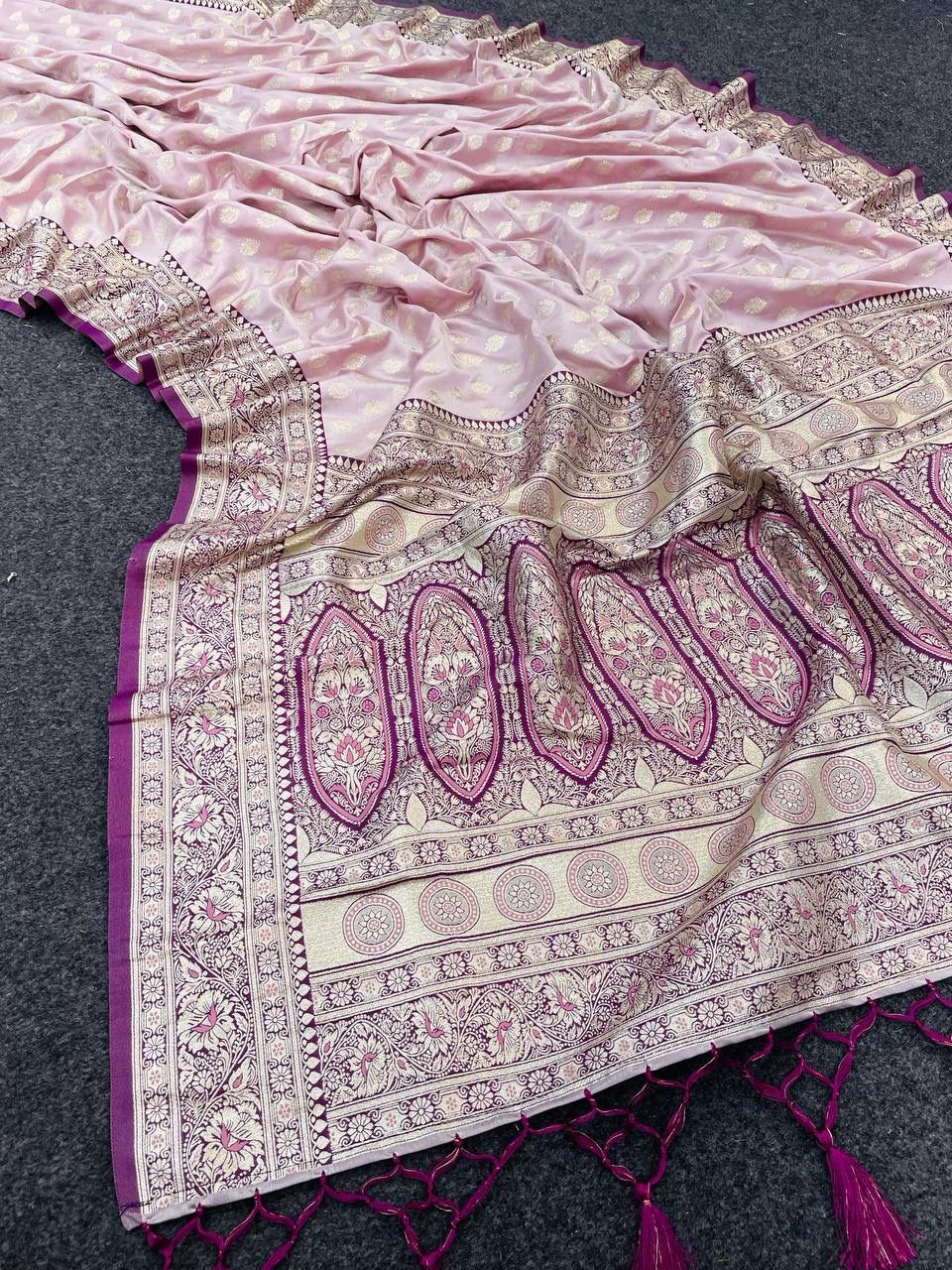 Diaphanous Pink Soft Banarasi Silk Saree With Nemesis Blouse Piece