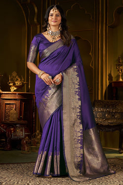 Intricate Purple Pure Banarasi Silk Saree With Engrossing Blouse Piece