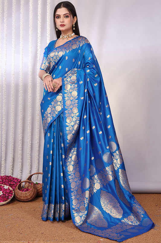 Amazing Firozi Soft Banarasi Silk Saree With Sonorous Blouse Piece