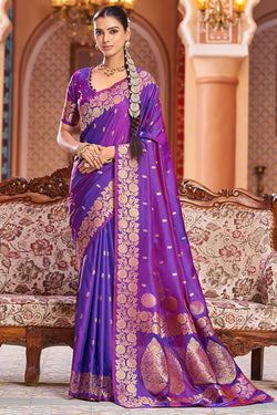 Snazzy Purple Soft Banarasi Silk Saree With Stunner Blouse Piece