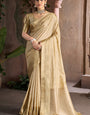 Resplendent Beige Pure Zari Weaving Banarasi Silk Saree With Ailurophile Blouse Piece