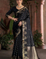 Amazing Black Pure Zari Weaving Banarasi Silk Saree With Palimpsest Blouse Piece