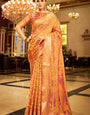 Diaphanous Orange Organza Silk Saree With Opulent Blouse Piece