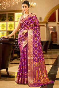 Petrichor Purple Organza Silk Saree With Energetic Blouse Piece