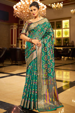 Rhapsodic Rama Organza Silk Saree With Luminous Blouse Piece