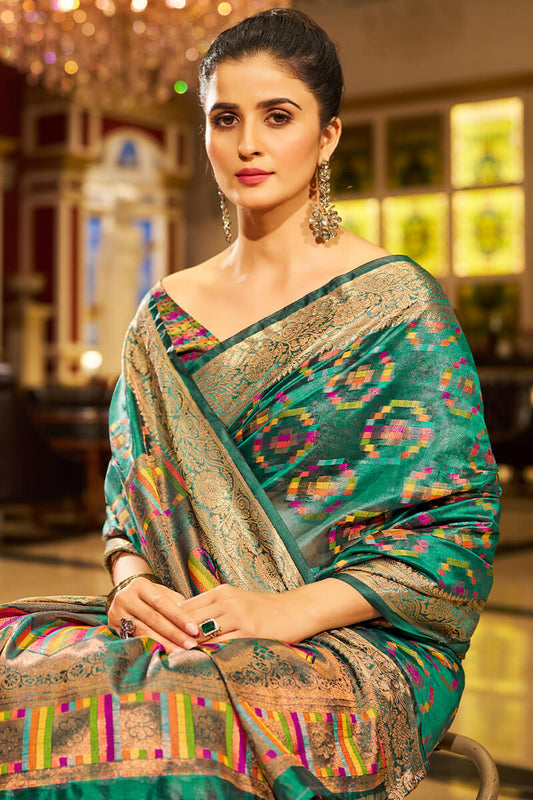 Rhapsodic Rama Organza Silk Saree With Luminous Blouse Piece