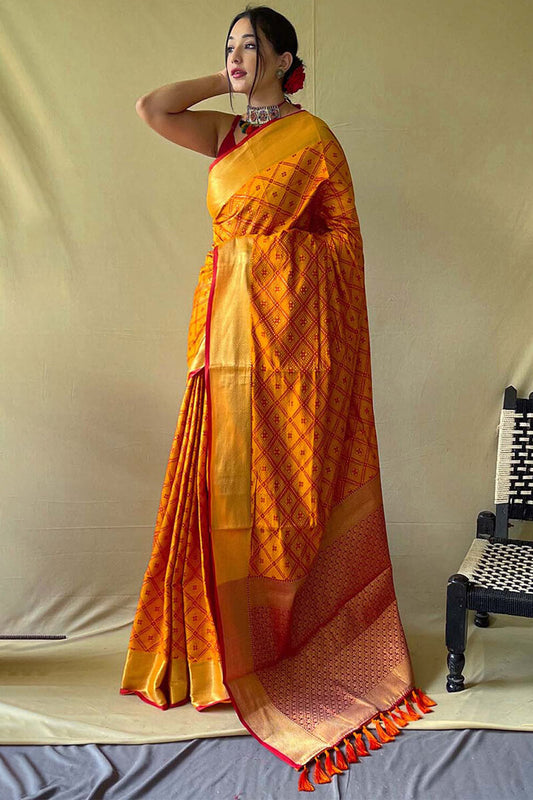 Comely Mustard Patola Silk Saree with Forbearance Blouse Piece
