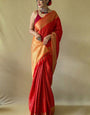 Piquant Red Patola Silk Saree with Glorious Blouse Piece