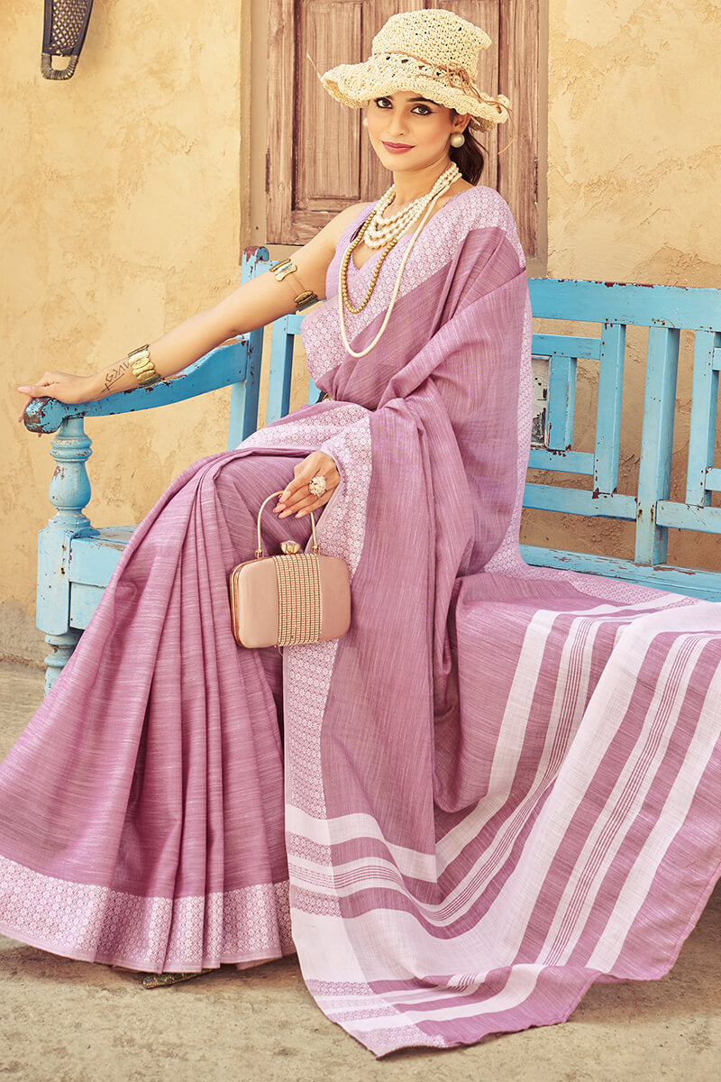 Ornate Lavender Lucknowi Silk Saree With Winsome Blouse Piece