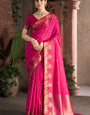 Tremendous Dark Pink Pure Zari Weaving Banarasi Silk Saree With Inimitable Blouse Piece