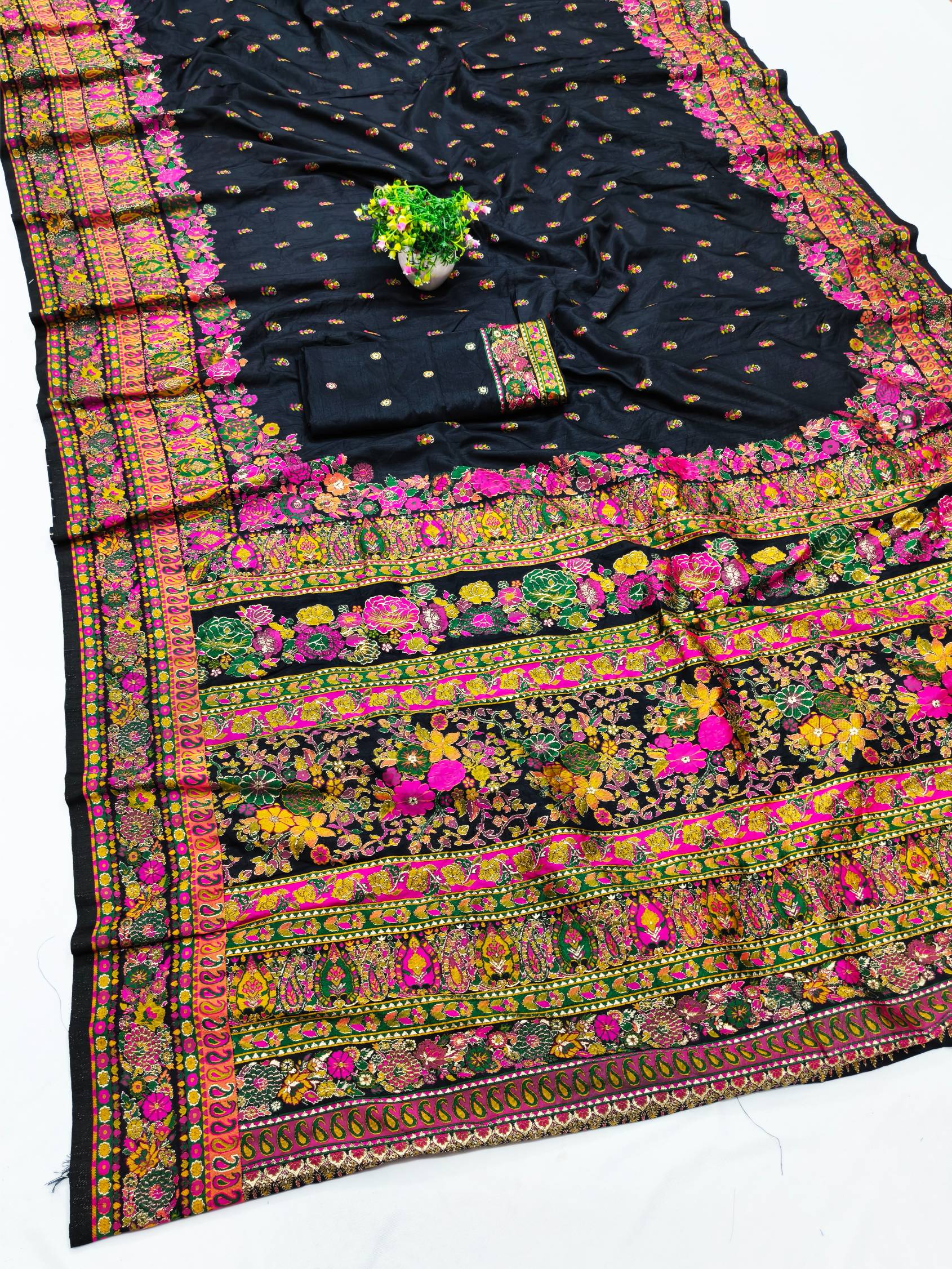 Extraordinary Black Nylon Dola Pashmina Saree With Zephyr Blouse Piece