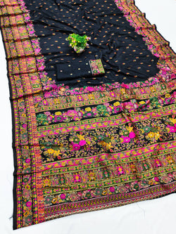 Extraordinary Black Nylon Dola Pashmina Saree With Zephyr Blouse Piece