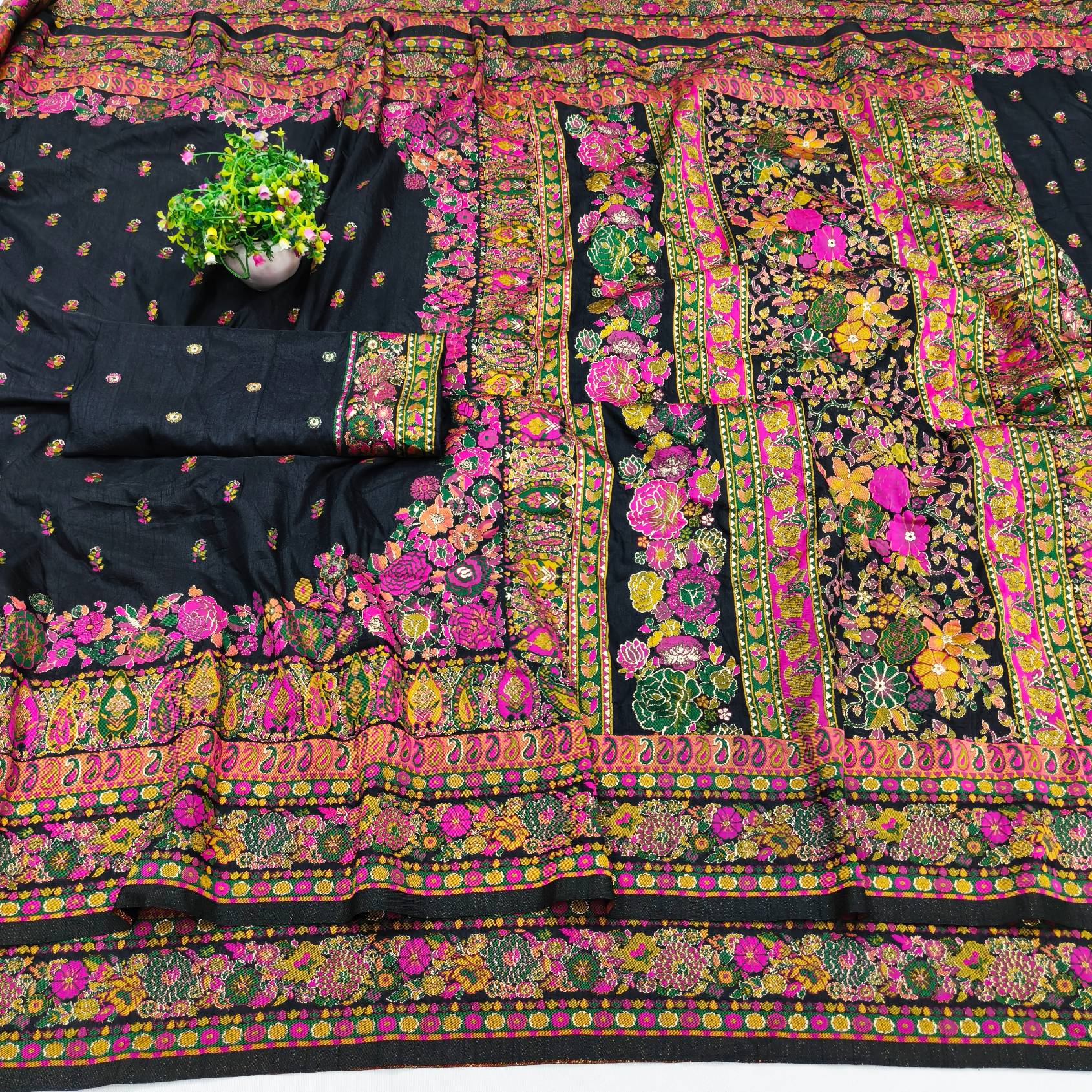 Extraordinary Black Nylon Dola Pashmina Saree With Zephyr Blouse Piece