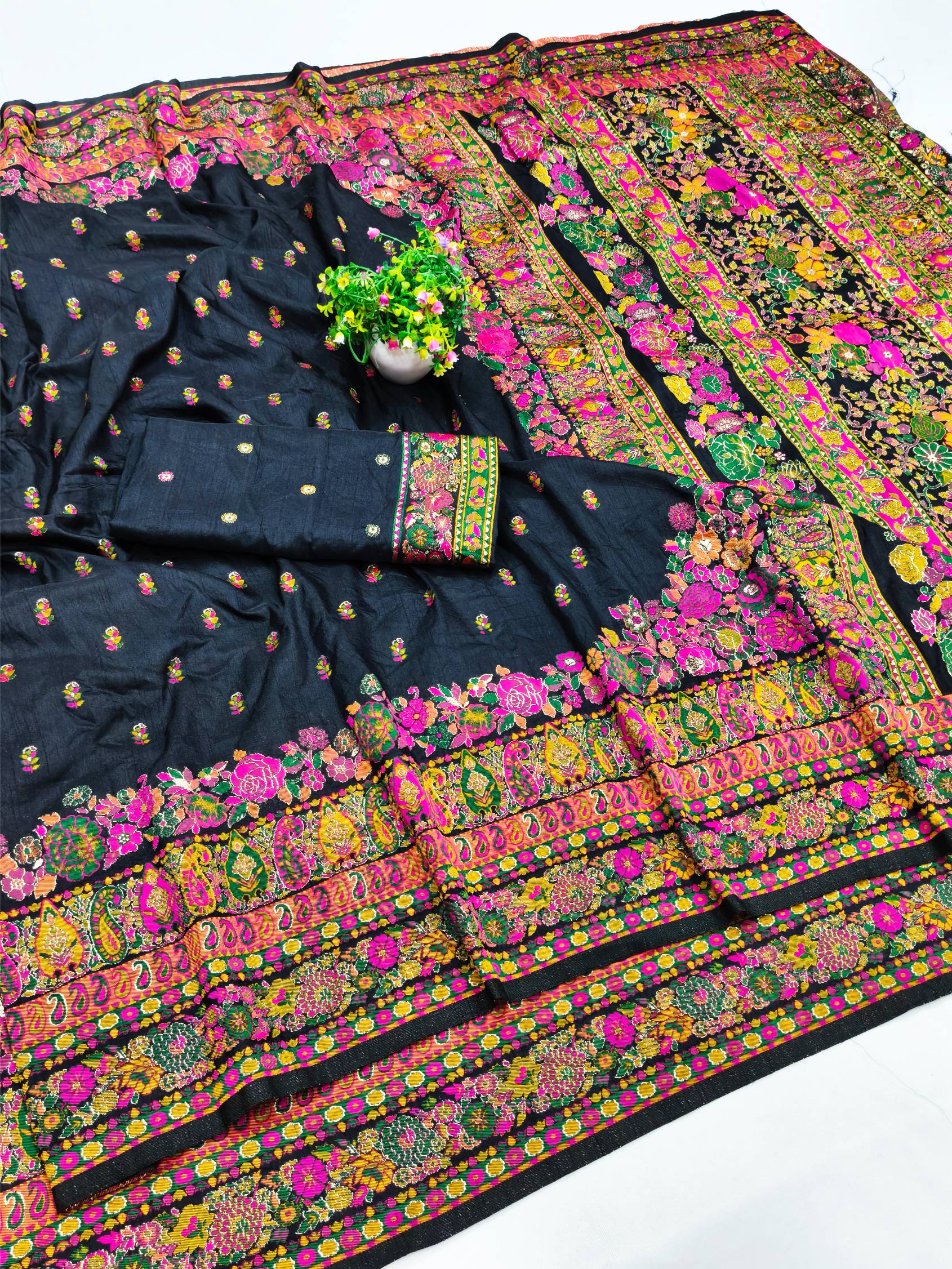 Extraordinary Black Nylon Dola Pashmina Saree With Zephyr Blouse Piece