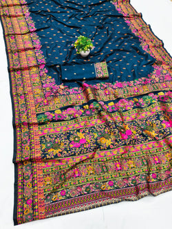 Susurrous Blue Nylon Dola Pashmina Saree With Incredible Blouse Piece