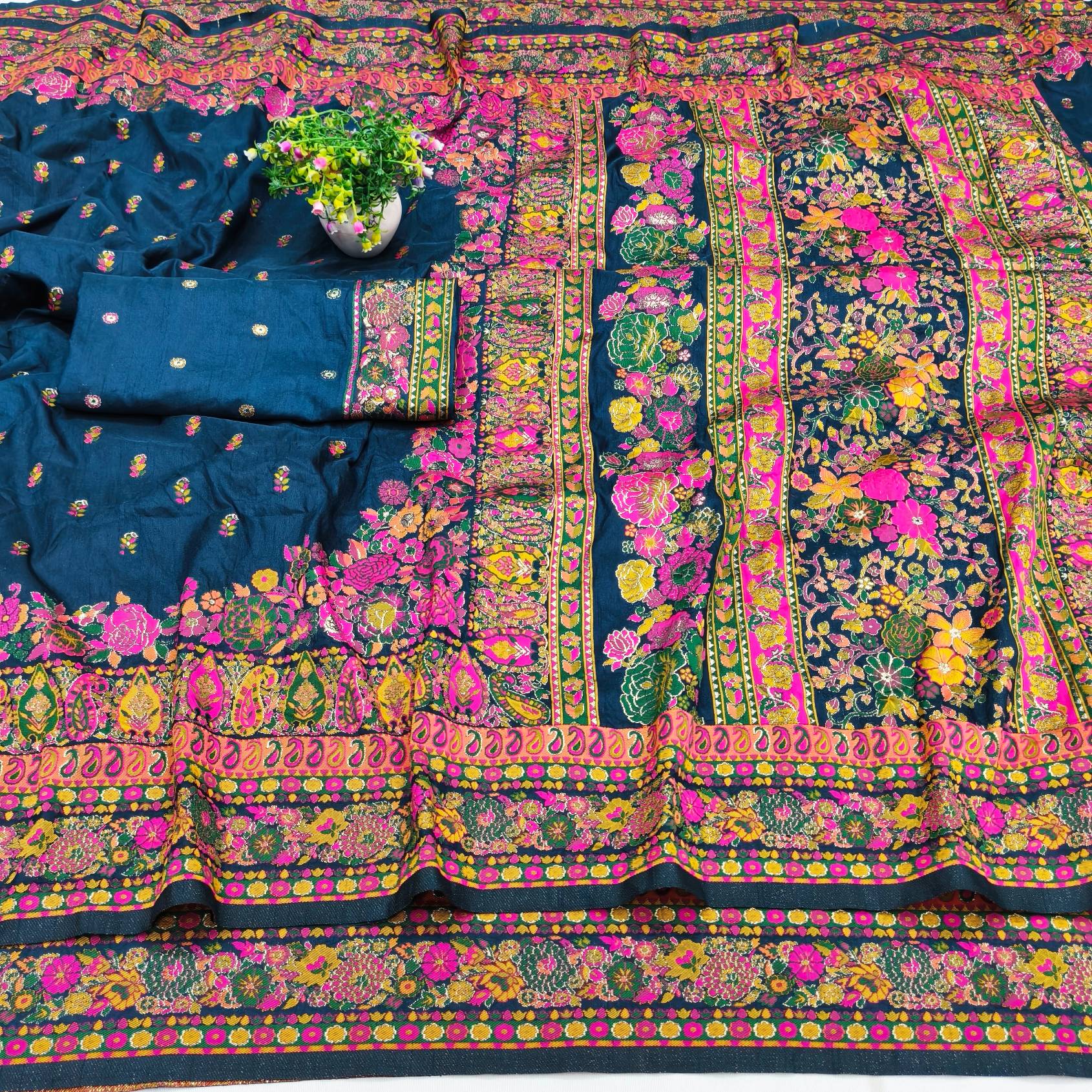 Susurrous Blue Nylon Dola Pashmina Saree With Incredible Blouse Piece