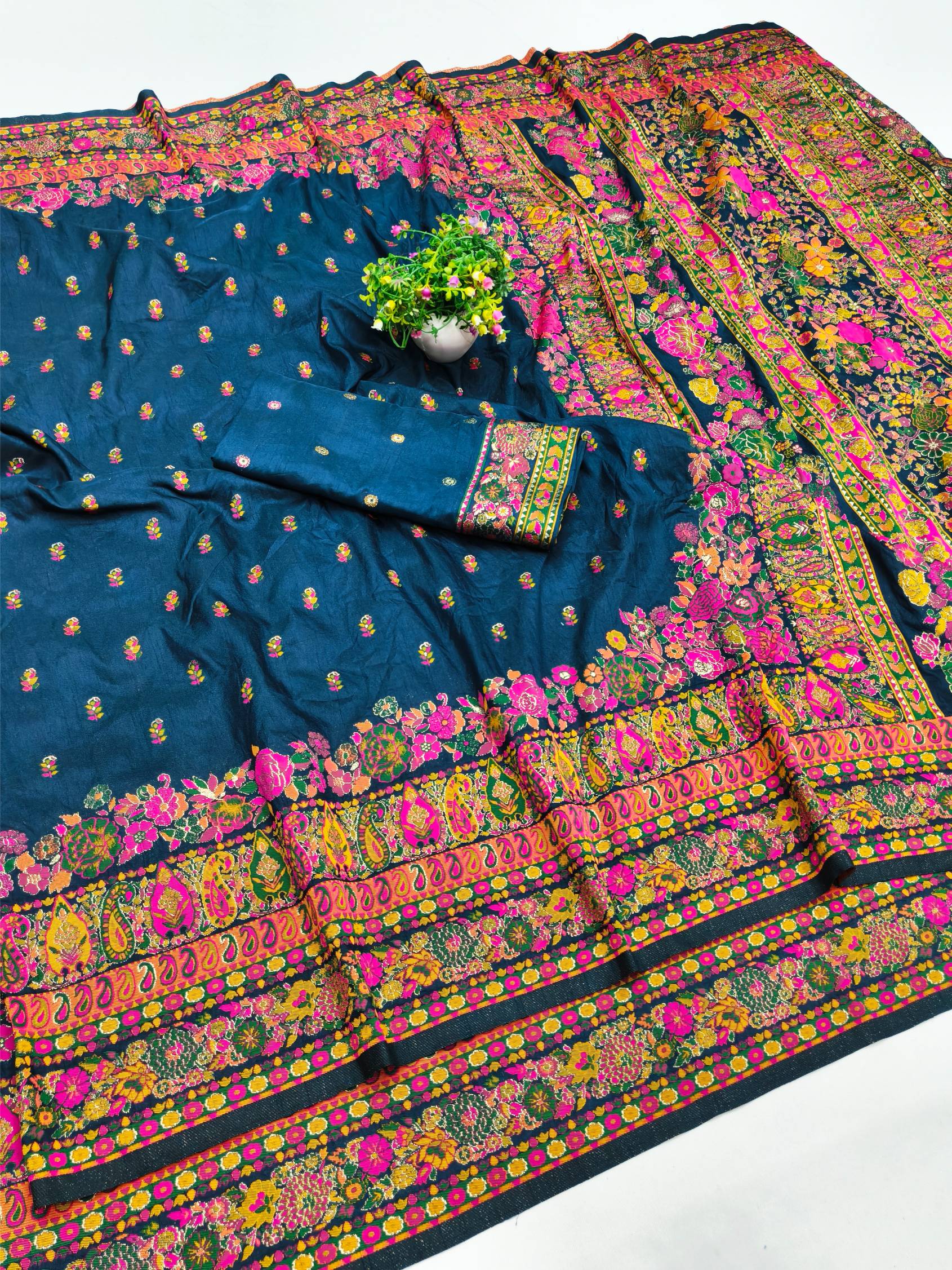 Susurrous Blue Nylon Dola Pashmina Saree With Incredible Blouse Piece