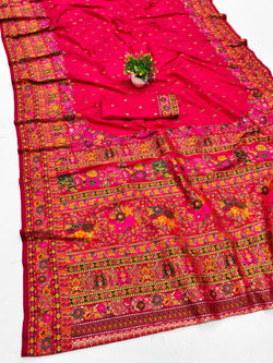 Surreptitious Dark Pink Nylon Dola Pashmina Saree With Efflorescence Blouse Piece