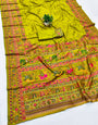 Luminous Mehandi Nylon Dola Pashmina Saree With Demure Blouse Piece