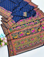 Nebula Navy Blue Nylon Dola Pashmina Saree With Evocative Blouse Piece