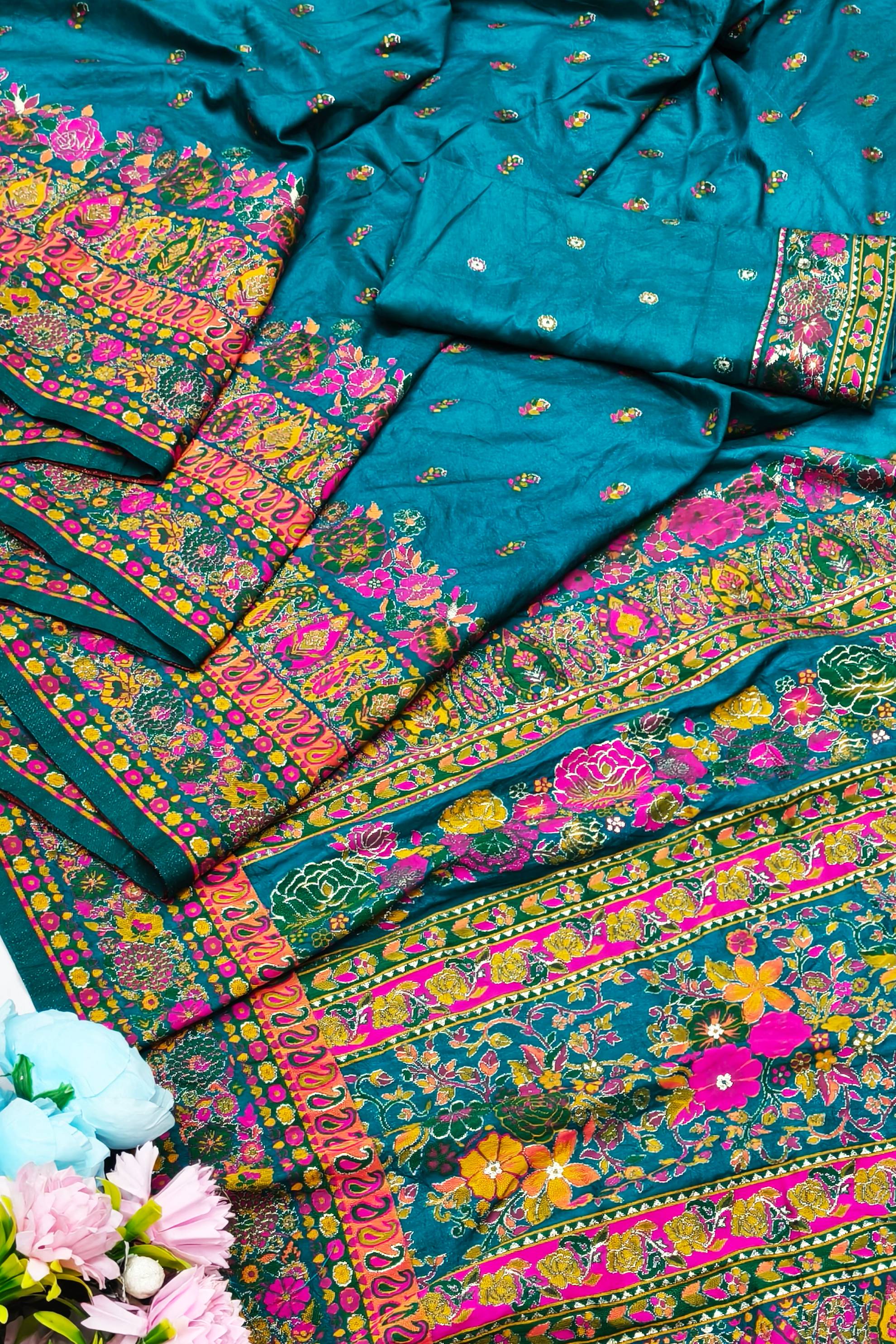 Designer Rama Nylon Dola Pashmina Saree With Fantabulous Blouse Piece