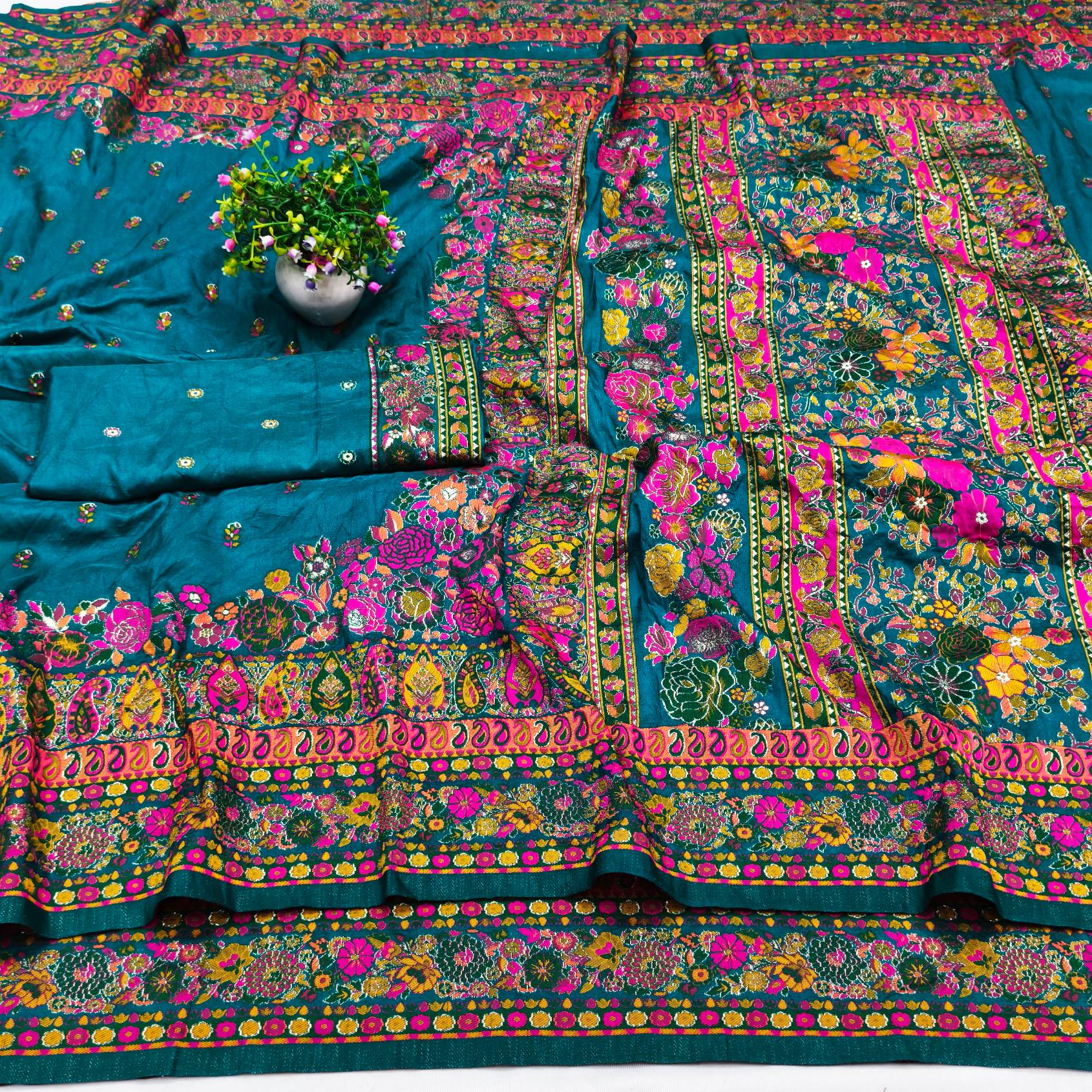 Designer Rama Nylon Dola Pashmina Saree With Fantabulous Blouse Piece