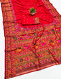 Sempiternal Red Nylon Dola Pashmina Saree With Energetic Blouse Piece