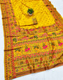 Stylish Yellow Nylon Dola Pashmina Saree With Fairytale Blouse Piece