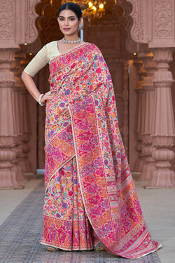 Skinny Beige Pashmina Saree With Traditional Blouse Piece