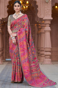 Charismatic Grey Pashmina Saree With Sophisticated Blouse Piece