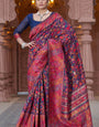 Fantabulous Navy Blue Pashmina Saree With Enticing Blouse Piece