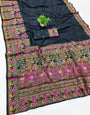 Confounding Black Nylon Dola Pashmina Saree With Splendorous Blouse Piece