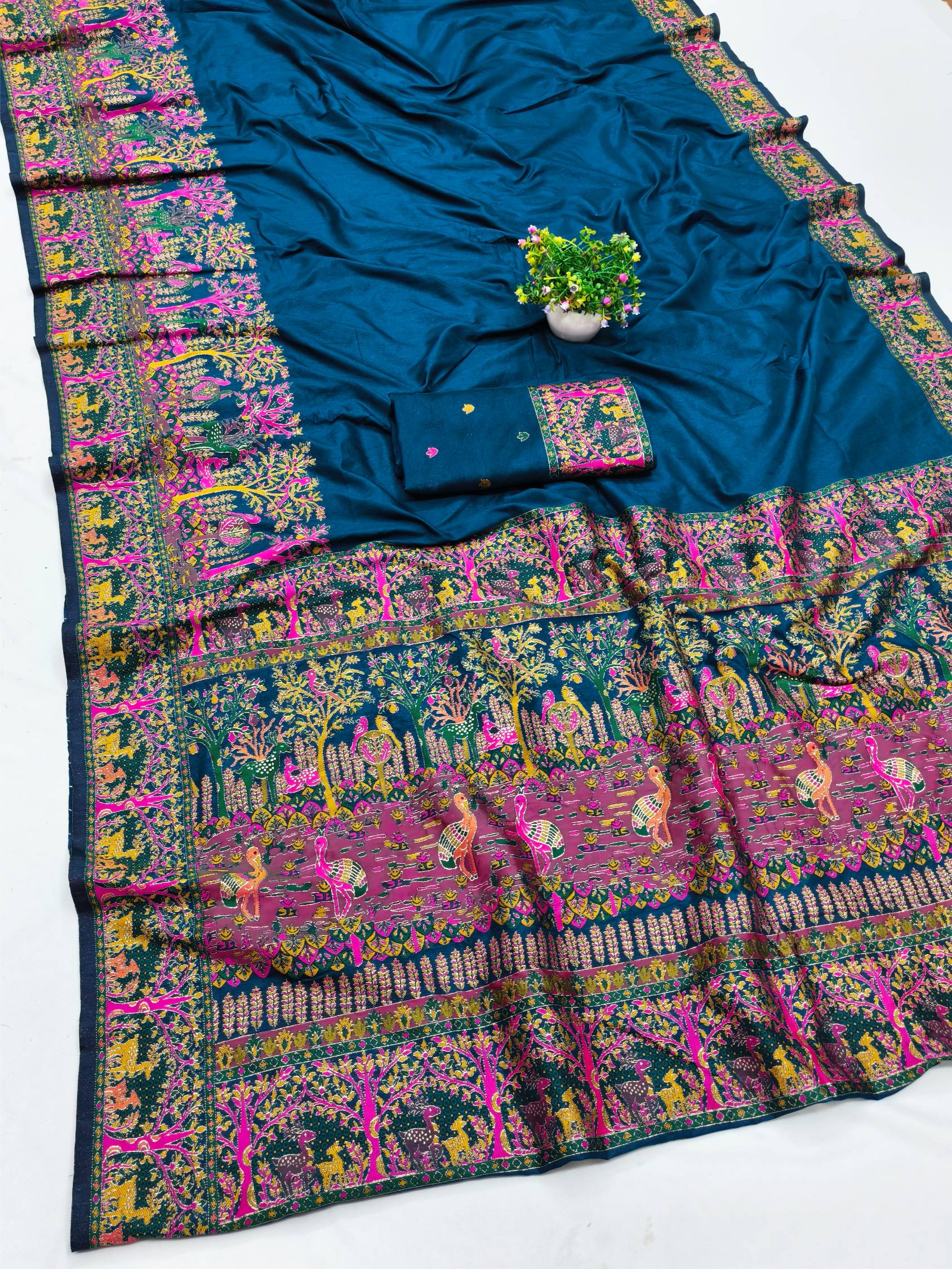 Panoply Blue Nylon Dola Pashmina Saree With Desiring Blouse Piece