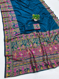 Panoply Blue Nylon Dola Pashmina Saree With Desiring Blouse Piece